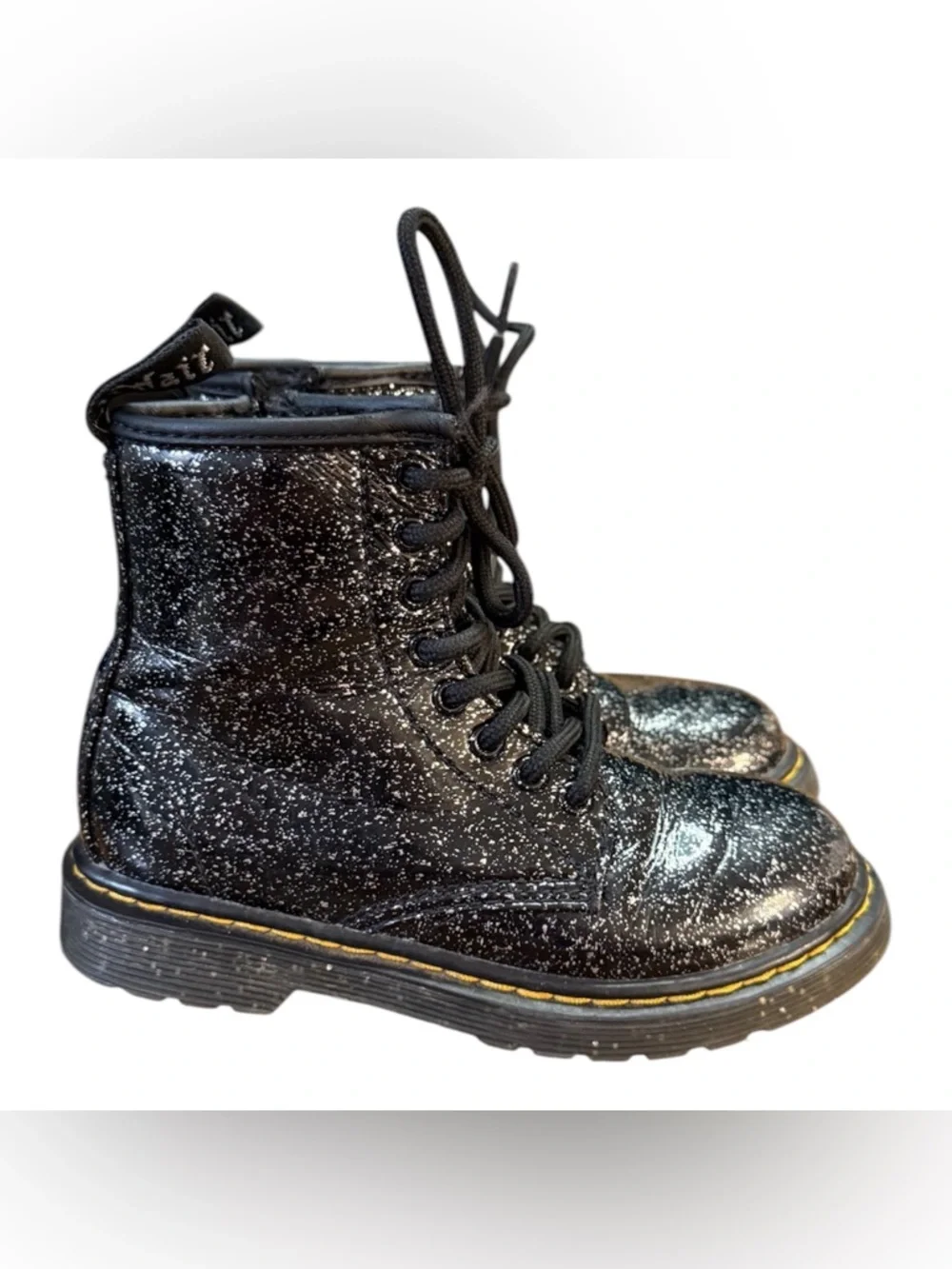 Dr. Martens 1460 Cosmic Glitter Black Lace-Up Boots Side Zip Kids Size 11